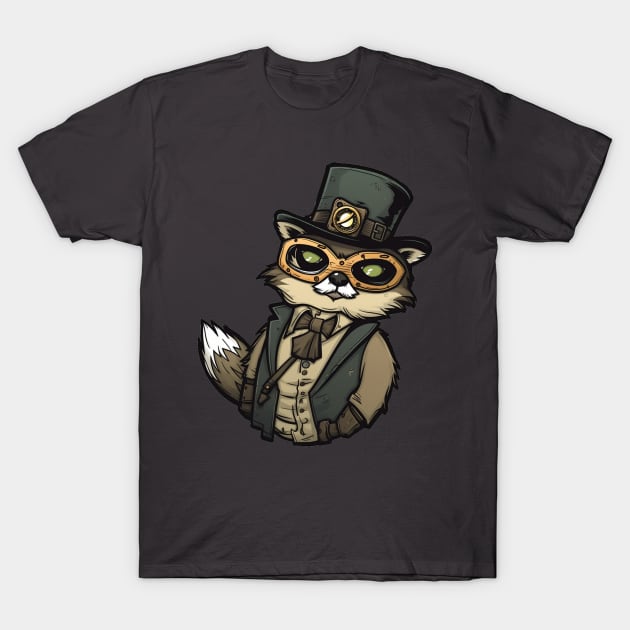 Cute Cartoon Steampunk Raccoon T-Shirt by Obotan Mmienu